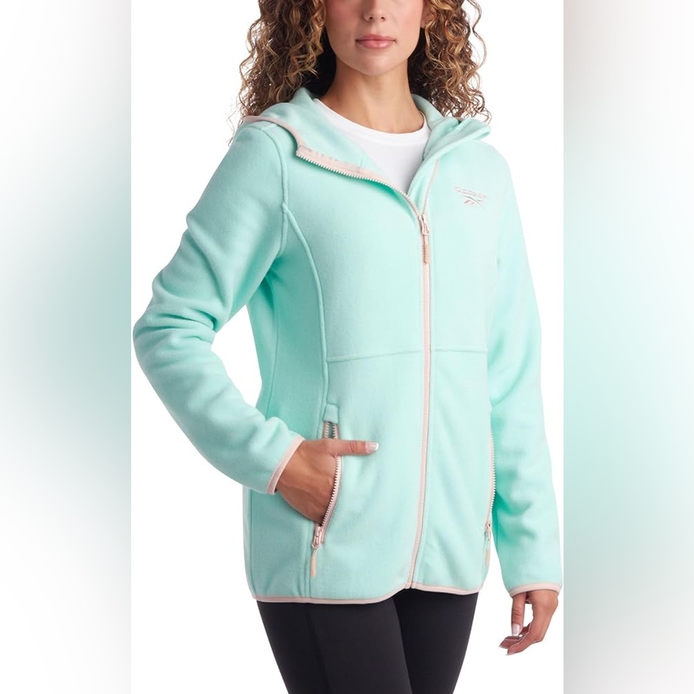 New Womens Reebok Polar Fleece Full Zip Hoodie Size M Mint/Pink MSRP $115